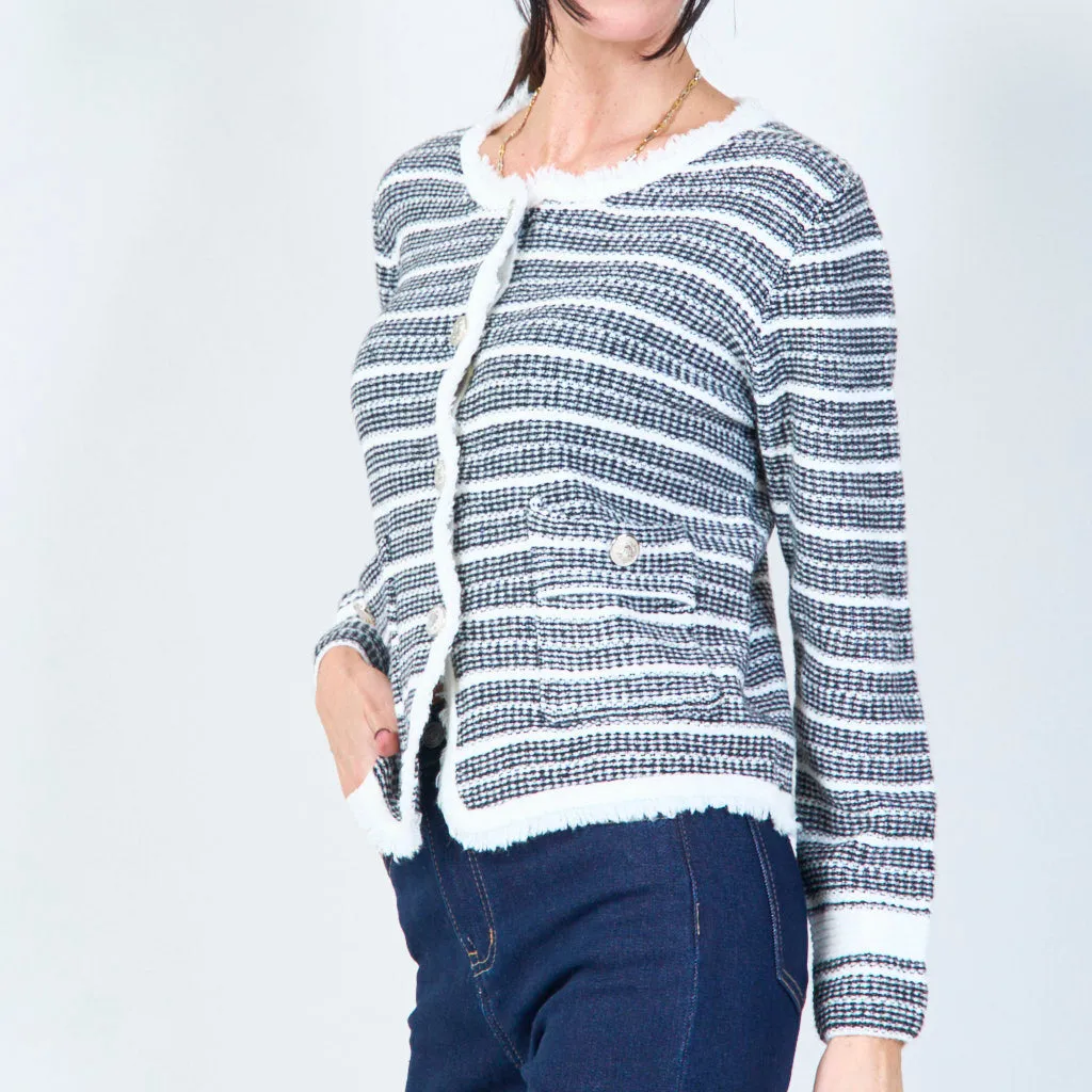 Textured striped cardigan with button details wholesale