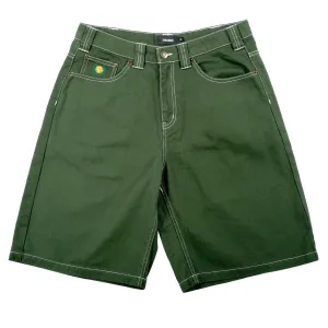 Theories Plaza Denim Shorts Hunter Green Contrast Stitch