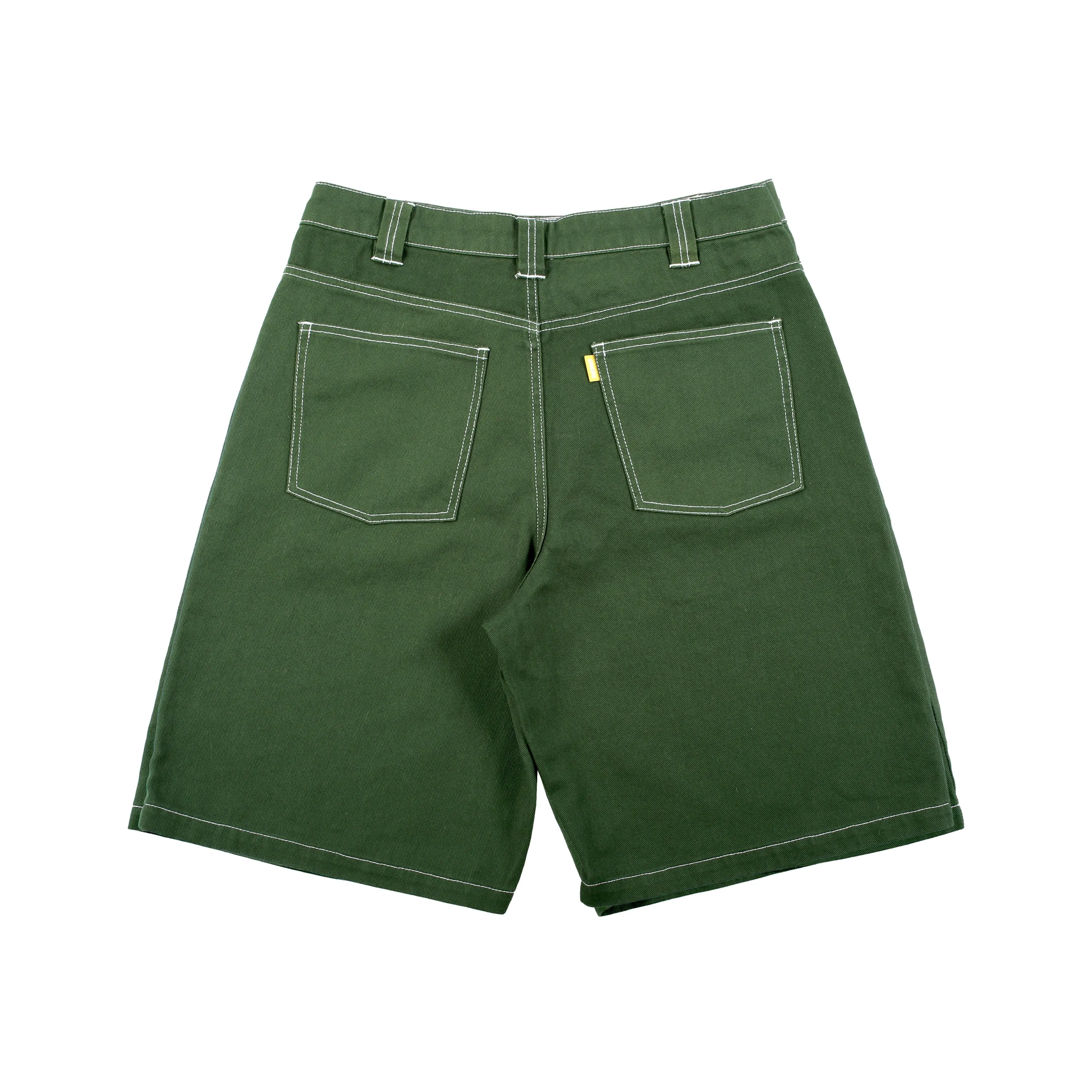 Theories Plaza Denim Shorts Hunter Green Contrast Stitch