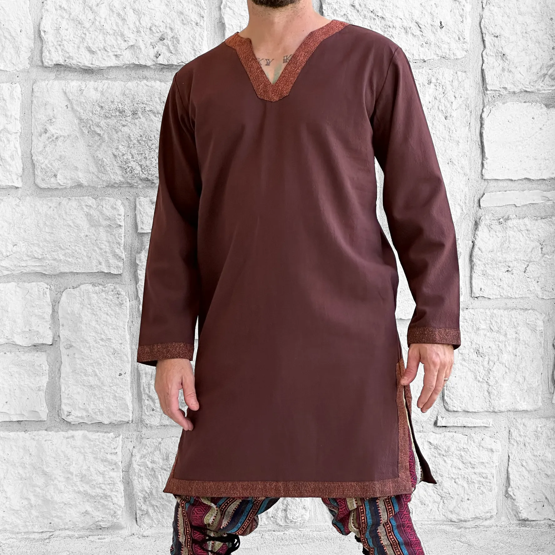 'Viking Shirt' Long Sleeves Medieval - Dark Brown