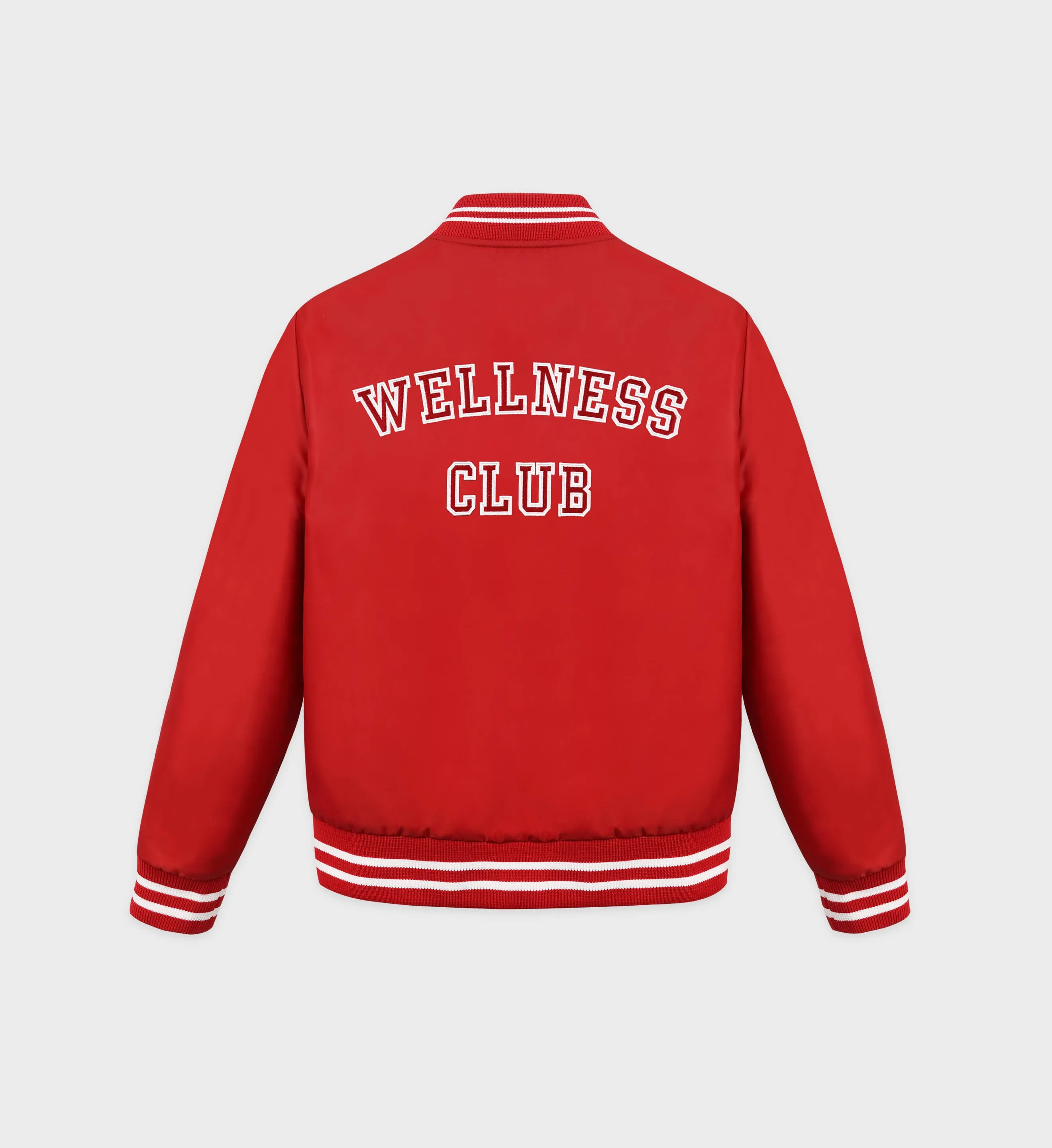 Wellness Club Varsity Jacket - Ruby/White