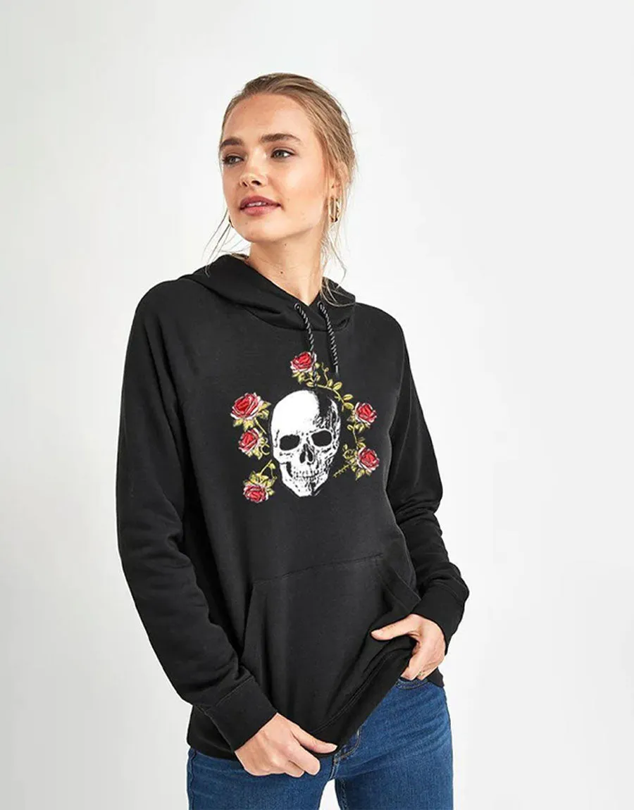 WMC Women's Calavera Floral Pullover Hoodie