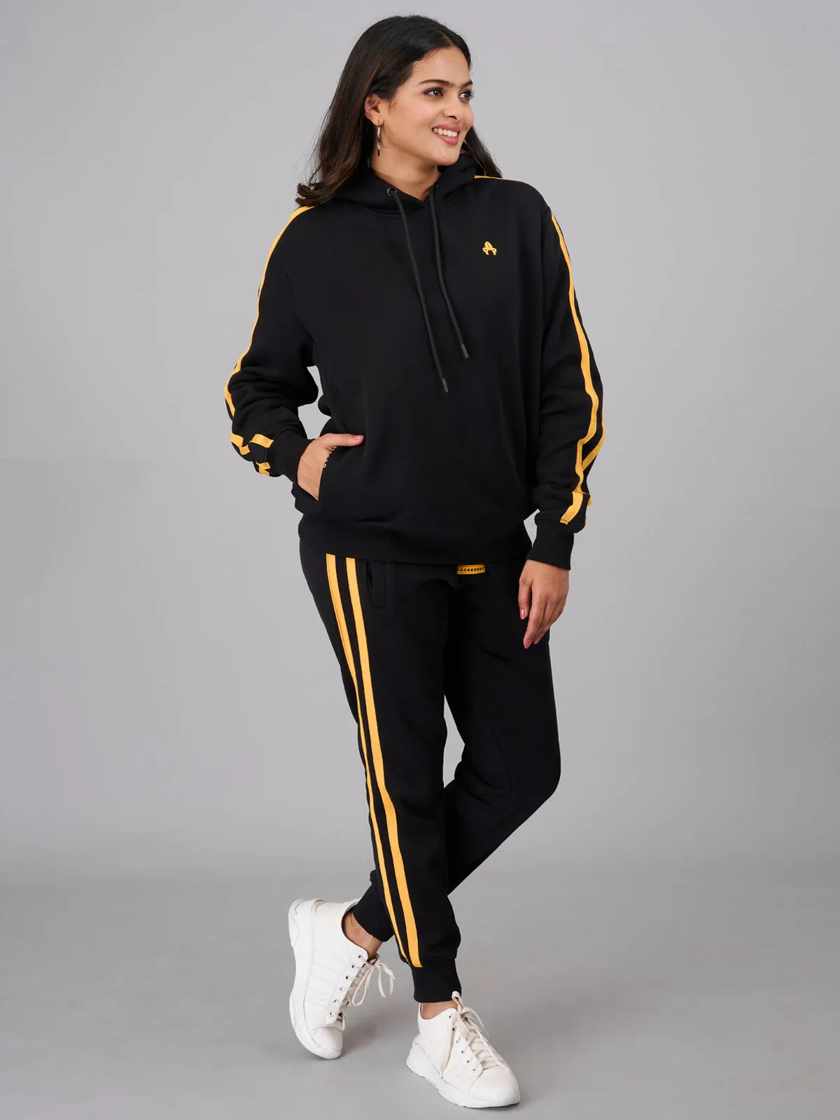 Women Black Co-ord Set With Hoodie (GBHDST2387)