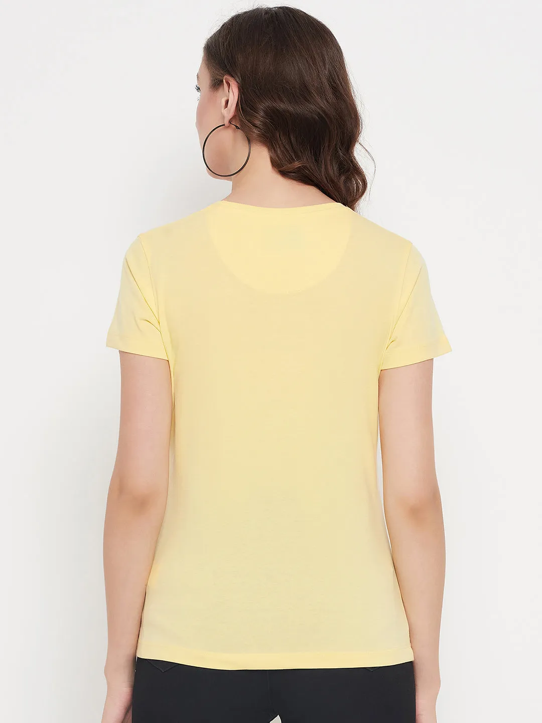 Women's Casual Regular Short Sleeve Yellow Round neck Typographic Print T-Shirt