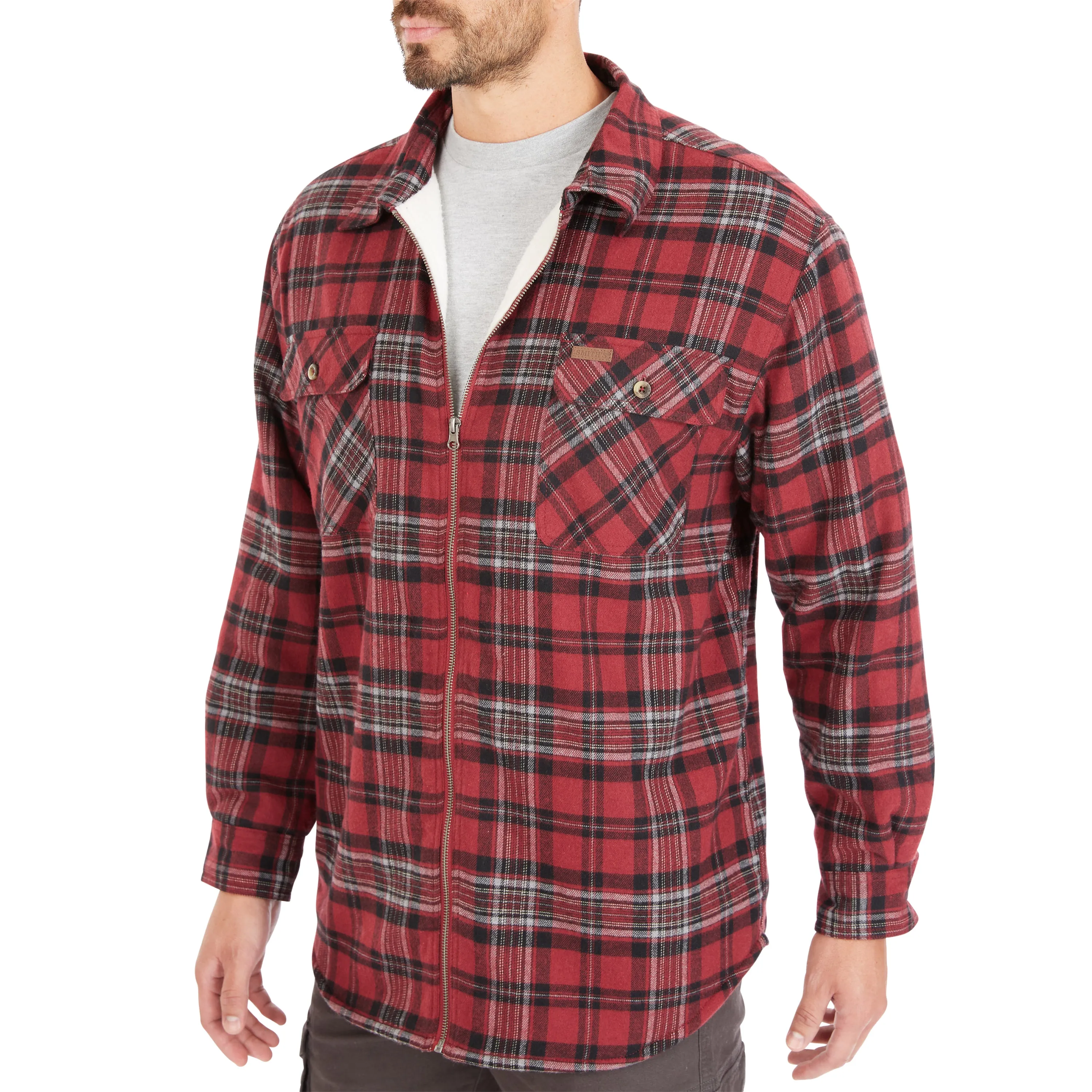 ZIP-FRONT SHERPA-LINED FLANNEL SHIRT JACKET