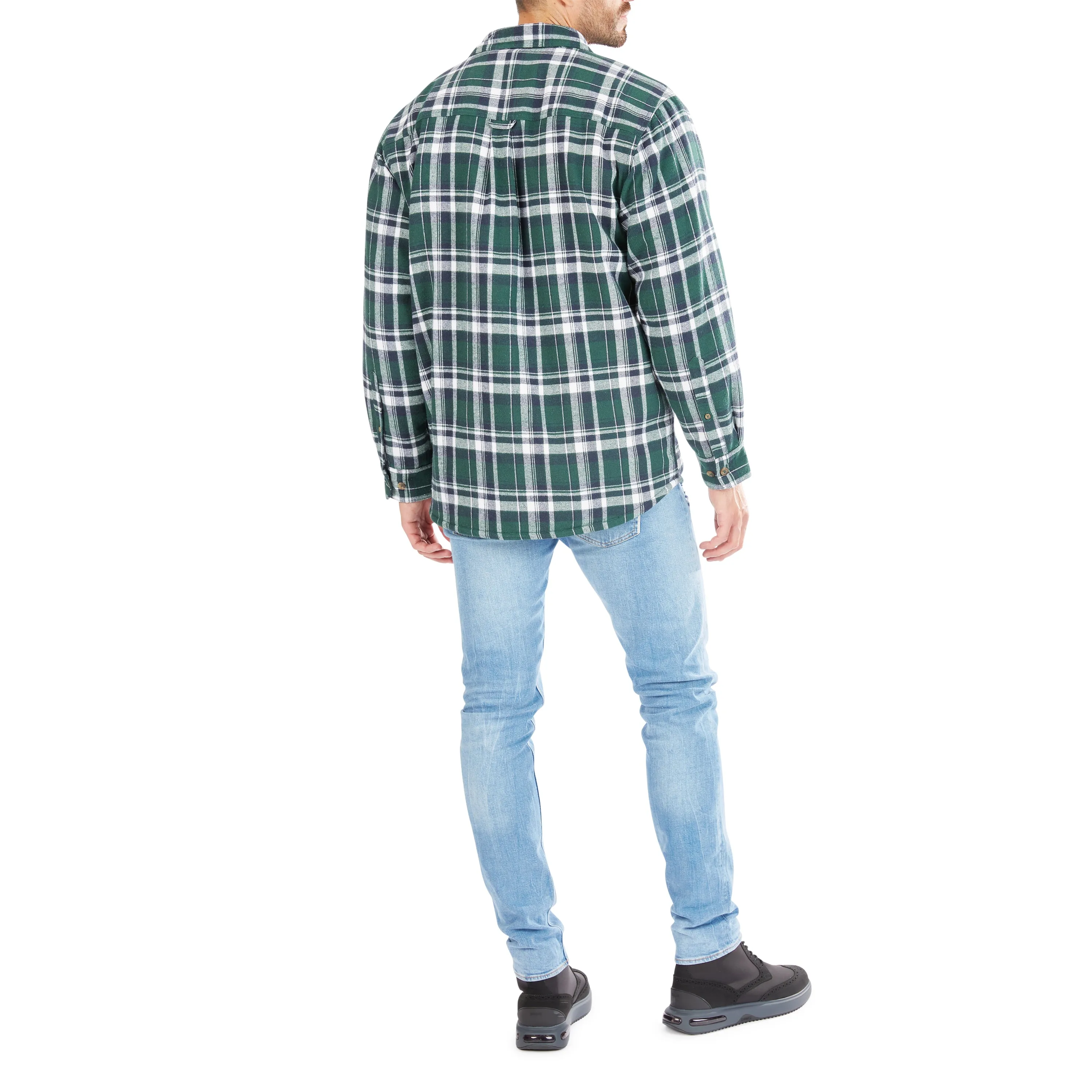 ZIP-FRONT SHERPA-LINED FLANNEL SHIRT JACKET