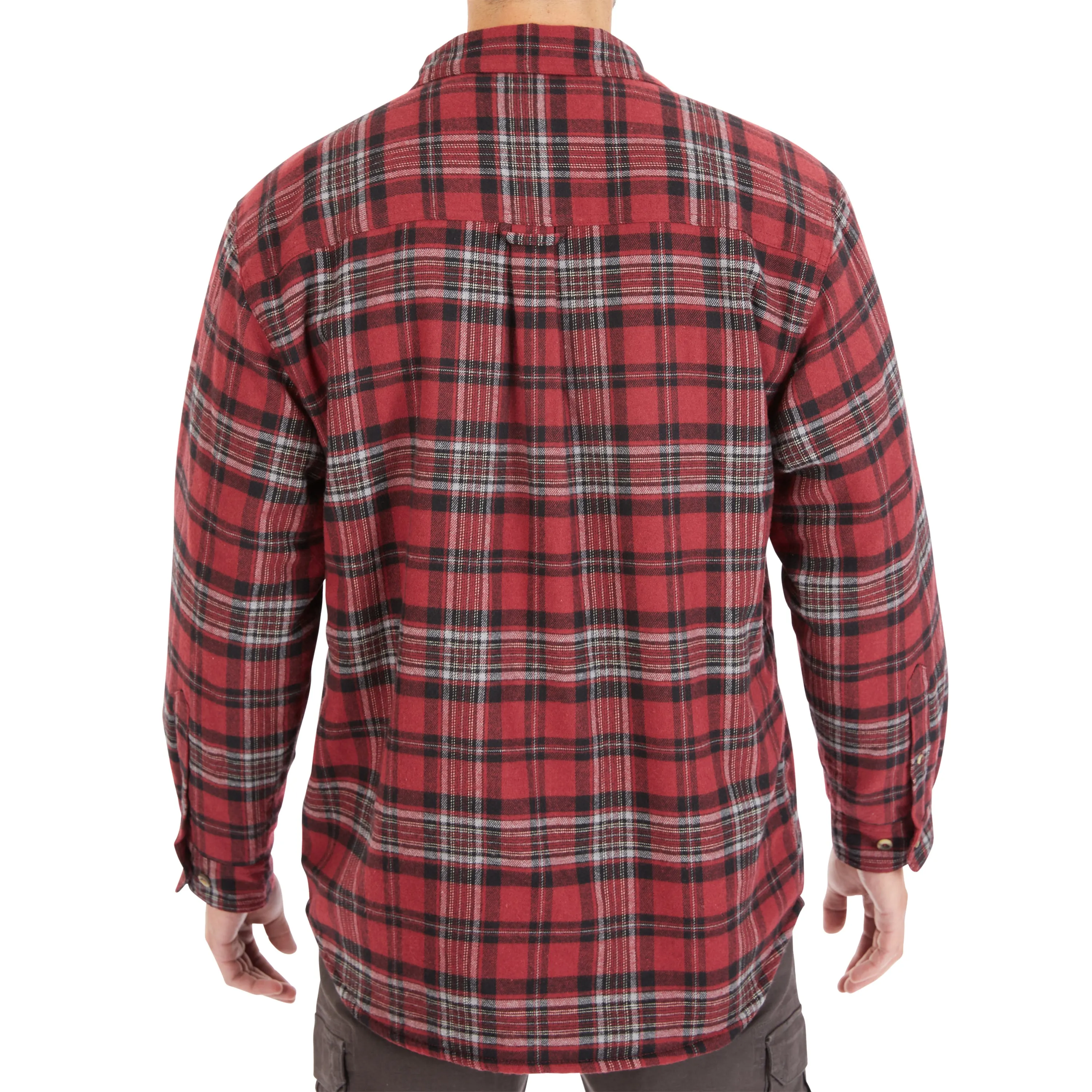 ZIP-FRONT SHERPA-LINED FLANNEL SHIRT JACKET