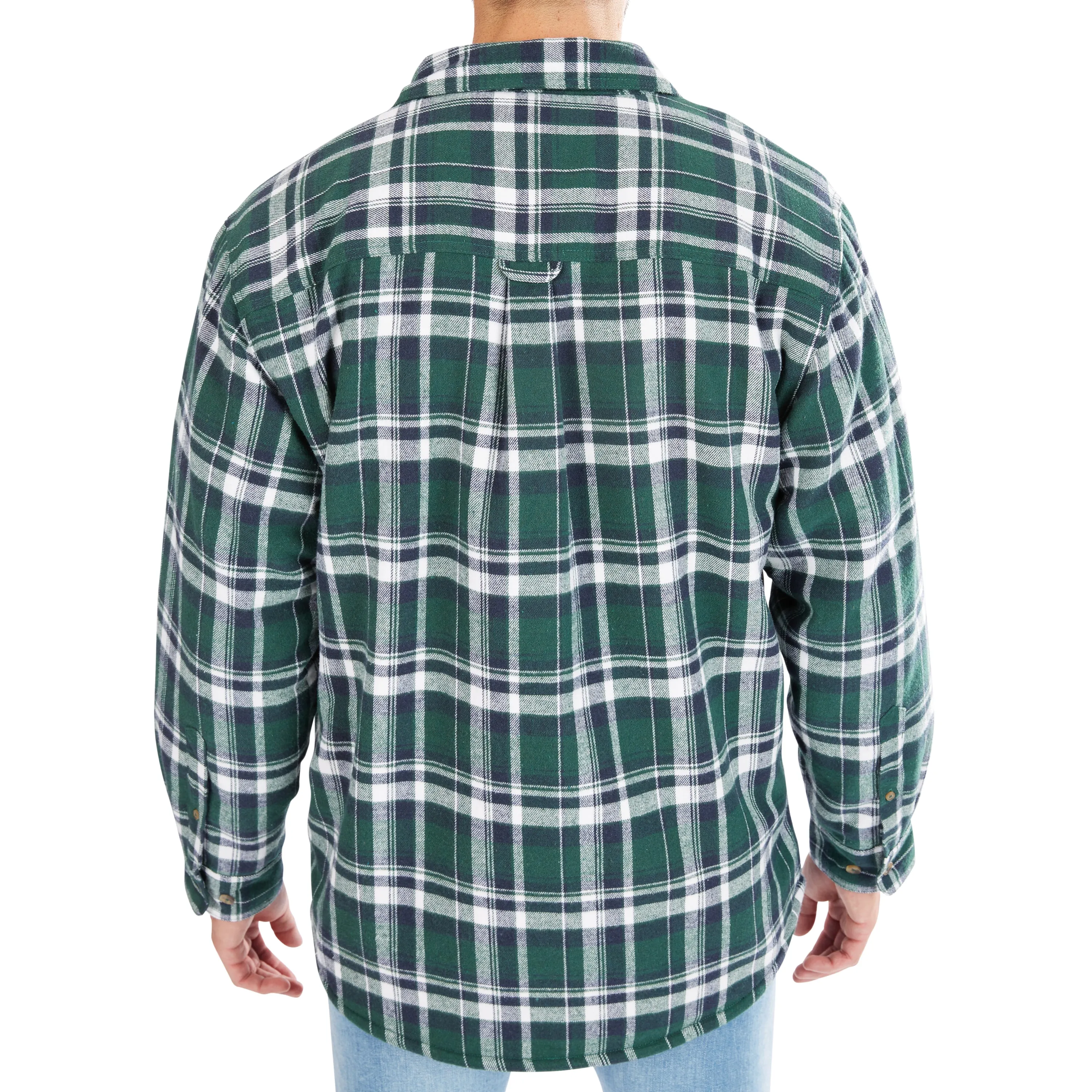 ZIP-FRONT SHERPA-LINED FLANNEL SHIRT JACKET