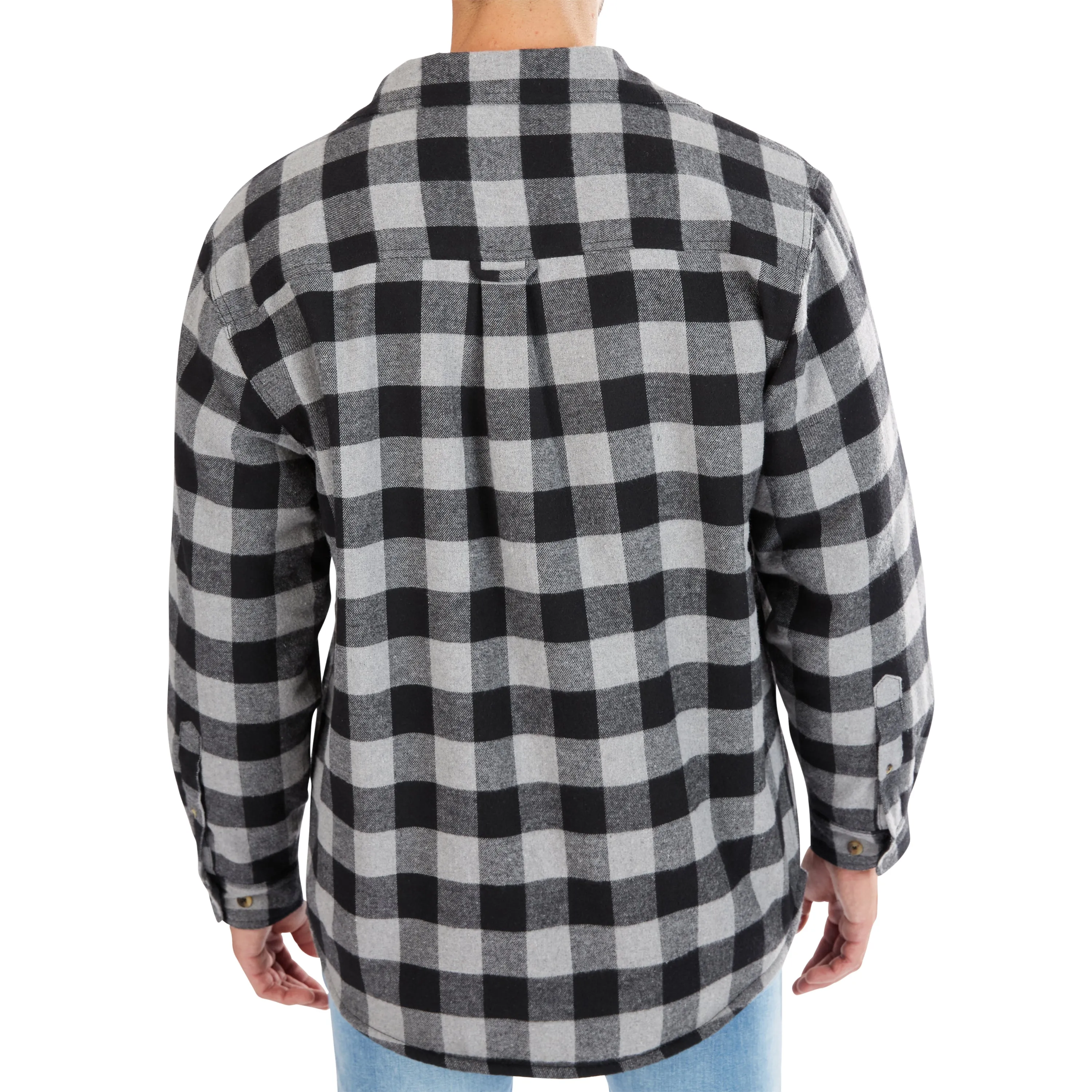 ZIP-FRONT SHERPA-LINED FLANNEL SHIRT JACKET