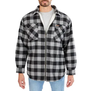 ZIP-FRONT SHERPA-LINED FLANNEL SHIRT JACKET