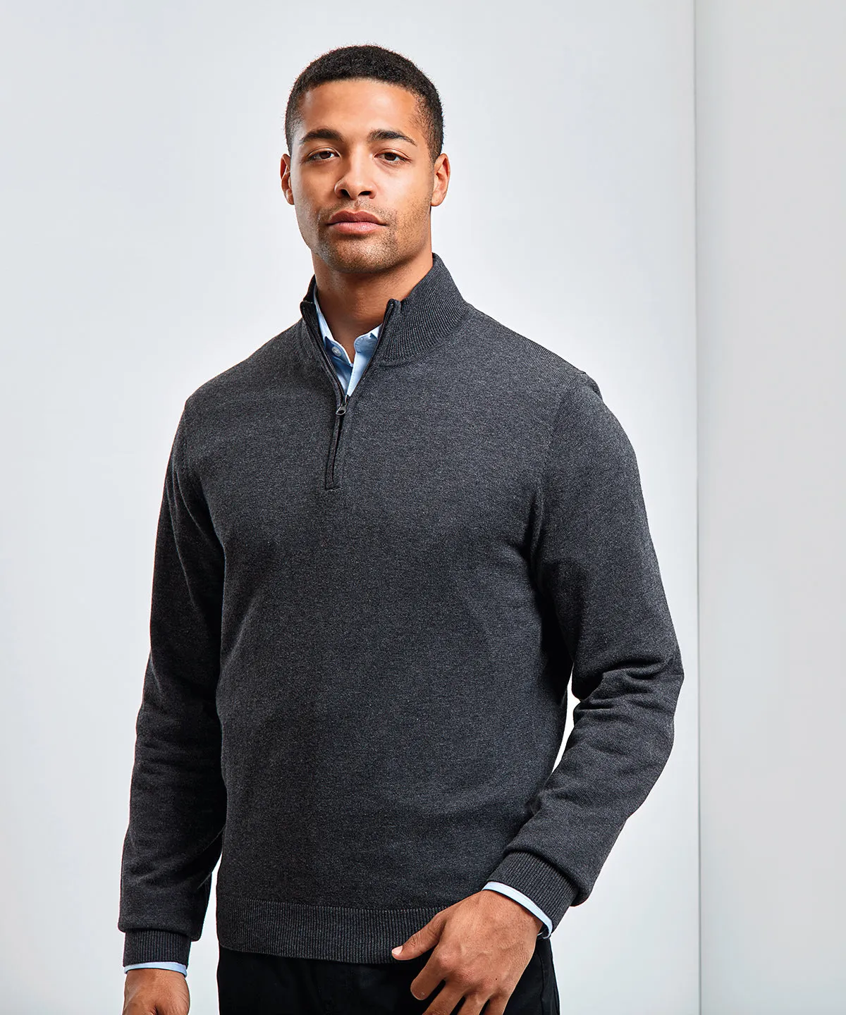 zip knitted sweater | Charcoal